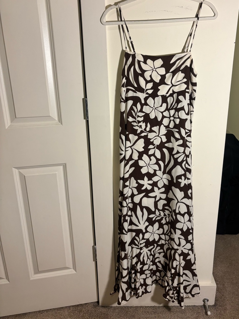 Brown and White Floral Slip Maxi Dress with Adjustable Straps